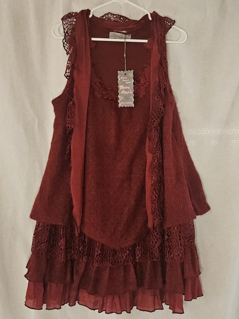 Pretty Angel Red Ruffle Tank Tunic With Matching Scarf Sz L